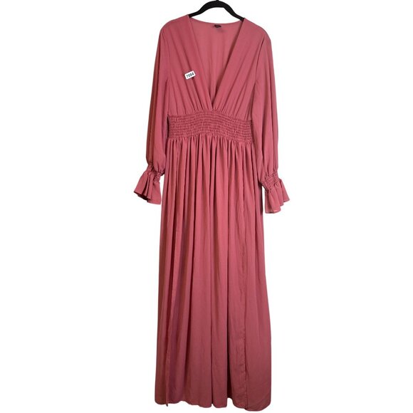 SHEIN Dresses & Skirts - shein maxi dress deep vneck shirred smocked empire waist ruffled cuffs flowing m